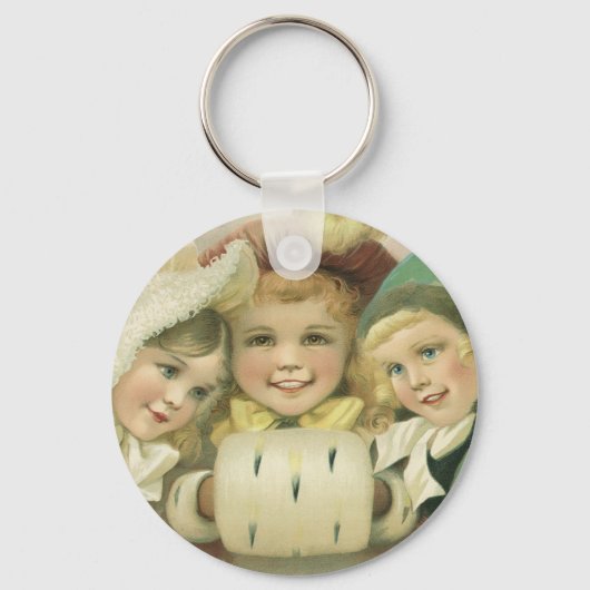 Vintage kerstzussen, Victoriaans kinderen Sleutelhanger (Voorkant)