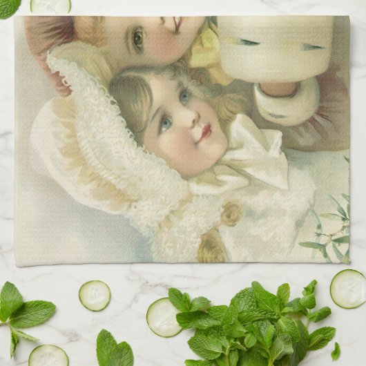 Vintage kerstzussen, Victoriaans kinderen Theedoek (Gevouwen)