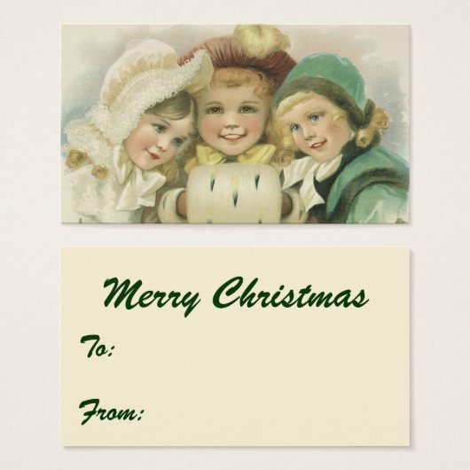 Vintage kerstzussen, Victoriaans kinderen Visitekaartje (Voorkant /achterkant)