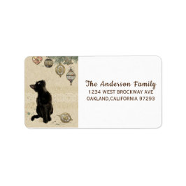 Vintage-kerstzwarte kat die naar siervoorwerpen ki etiket