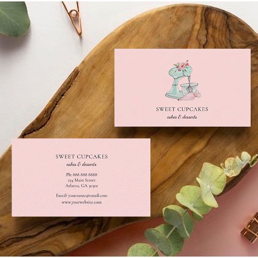 Vintage Keukenmixer roze bakkerij Visitekaartje