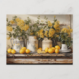  Vintage Keukenplank Citroenen Canisters Bloemen   Briefkaart