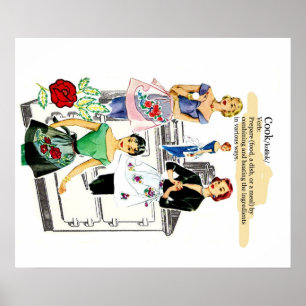 Vintage Keukenposter met kachel en schort Poster