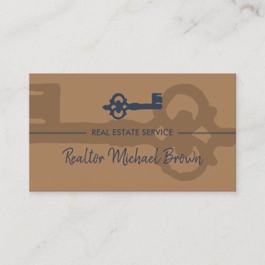 Vintage Key Real Estate Navy Bruin Visitekaartje (Voorkant)
