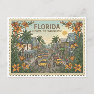 Vintage Key West Florida Duval Street Conch Republ Briefkaart