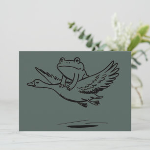 Vintage Kikker die op Gans Rijdt Natuur Fantasievo Kaart