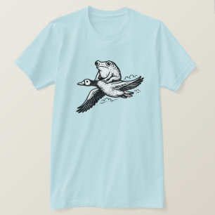 Vintage kikker die op vliegende gans rijdt Houtsne T-shirt