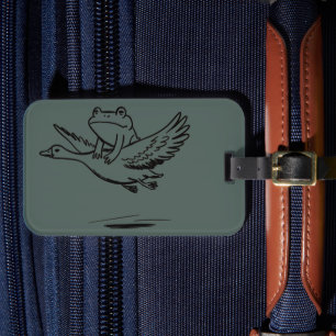 Vintage Kikker Ridder Gans Natuur Whimsical Dier Bagagelabel