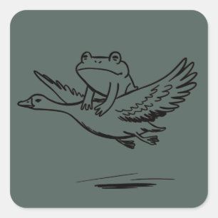 Vintage Kikker Ridder Gans Natuur Whimsical Dier Vierkante Sticker