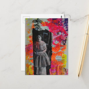 Vintage Kind en Bloemen Mixed Media Collage Briefkaart