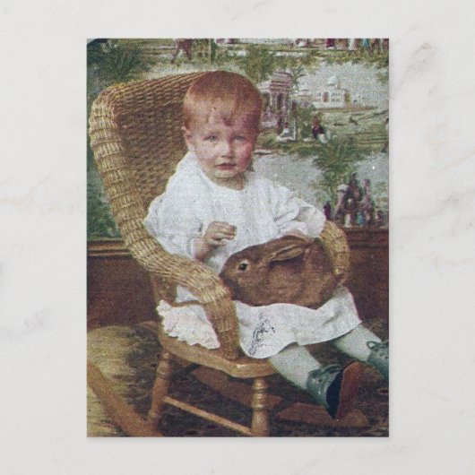 Vintage Kind en konijn Briefkaart (Voorkant)
