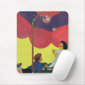 Vintage kinderen blazen bubbels onder een paraplu muismat (Met muis)