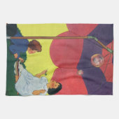 Vintage kinderen blazen bubbels onder een paraplu theedoek (Horizontaal)