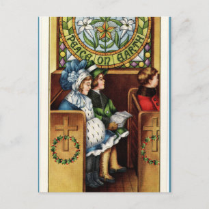 Vintage kinderen Kerkvrede op aarde Kerst Briefkaart