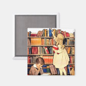 Vintage kinderen lezen bibliotheek boeken magneet (Voorkant / Achterkant)
