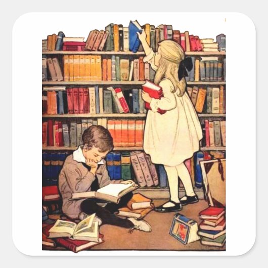 Vintage kinderen lezen bibliotheek boeken Stickers (Voorkant)