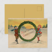 Vintage kinderen met krans Gelukkig Nieuwjaar Briefkaart (Voorkant / Achterkant)