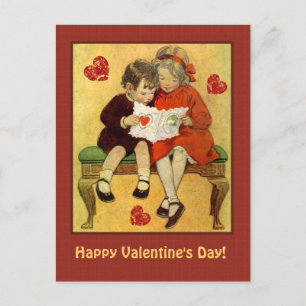 Vintage kinderen met Valentijn en hart Feestdagenkaart