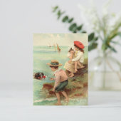 Vintage - Kinderen op het strand Briefkaart (Staand voorkant)