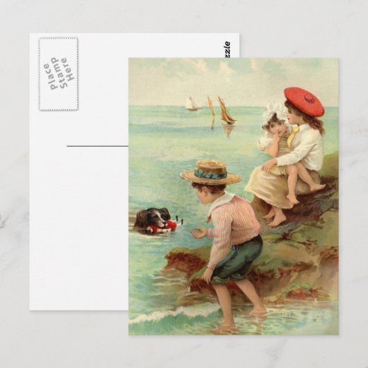 Vintage - Kinderen op het strand Briefkaart (Voorkant / Achterkant)