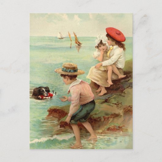Vintage - Kinderen op het strand Briefkaart (Voorkant)