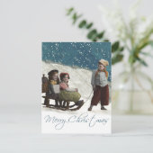 Vintage kinderen Sledding Kerstwinter Briefkaart (Staand voorkant)