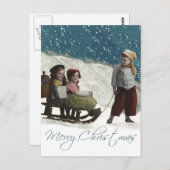Vintage kinderen Sledding Kerstwinter Briefkaart (Voorkant / Achterkant)
