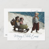 Vintage kinderen Sledding Kerstwinter Briefkaart (Voorkant / Achterkant)