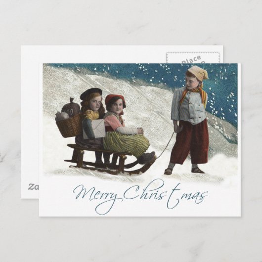 Vintage kinderen Sledding Kerstwinter Briefkaart (Voorkant / Achterkant)