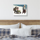 Vintage kinderen Sledding Kerstwinter Canvas Afdruk (Insitu (Slaapkamer))