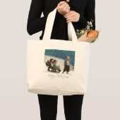 Vintage kinderen Sledding Kerstwinter Grote Tote Bag (Voorkant (product))