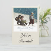 Vintage kinderen Sledding Kerstwinter Kaart (Staand voorkant)