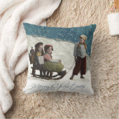 Vintage kinderen Sledding Kerstwinter Kussen (Deken)