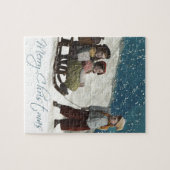 Vintage kinderen Sledding Kerstwinter Legpuzzel (Horizontaal)