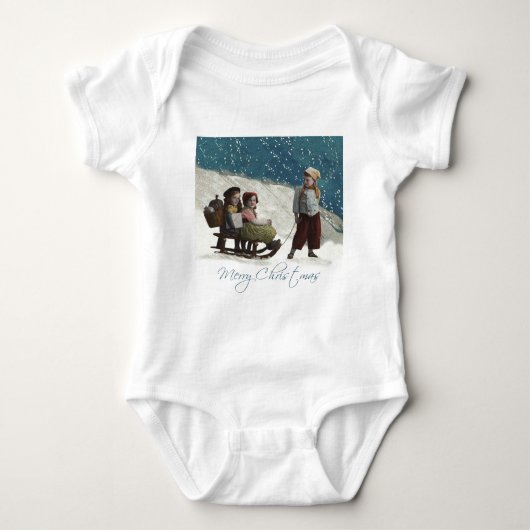 Vintage kinderen Sledding Kerstwinter Romper (Voorkant)