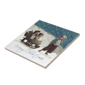 Vintage kinderen Sledding Kerstwinter Tegeltje (Zijkant)