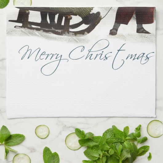 Vintage kinderen Sledding Kerstwinter Theedoek (Gevouwen)