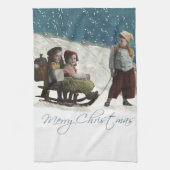 Vintage kinderen Sledding Kerstwinter Theedoek (Verticaal)