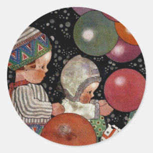 Vintage Kinderverjaardagsfeest, Ballonnen en Speel Ronde Sticker
