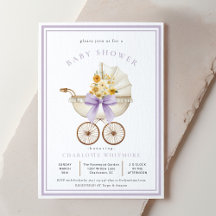 Vintage kinderwagen baby shower lavendel & gouden 
