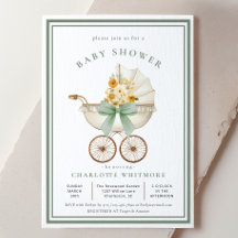 Vintage kinderwagen baby shower saliegroen gouden 