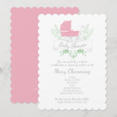 vintage kinderwagen meisje BABY SHOWER roze pruik Kaart (Voorkant / Achterkant)