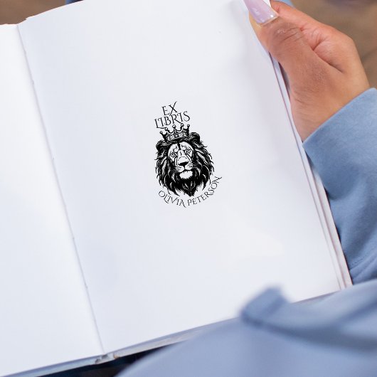 Vintage King Leeuw Ex Libris Bibliotheekboek Rubberstempel