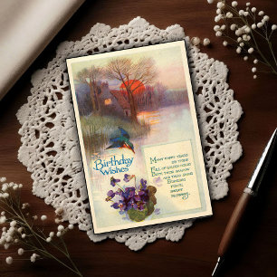 Vintage Kingfisher 1917 Gouden Uren Verjaardag Briefkaart