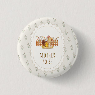 Vintage Kip Bloemige Moeder Wordt Baby Shower Ronde Button 3,2 Cm