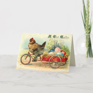Vintage kip op fiets Pasen Feestdagen Kaart