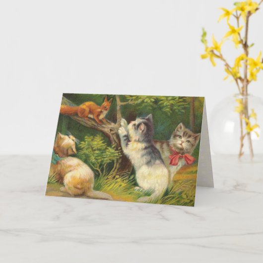 Vintage Kitten Birthday Card Kaart (Gele Bloem)