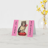 Vintage Kitten Birthday Wenskaart Kaart (Gele Bloem)