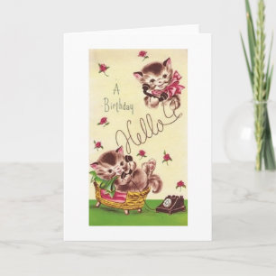 Vintage Kitten Birthday Wenskaart Kaart