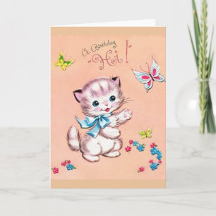 Vintage Kitten Birthday Wenskaart Kaart